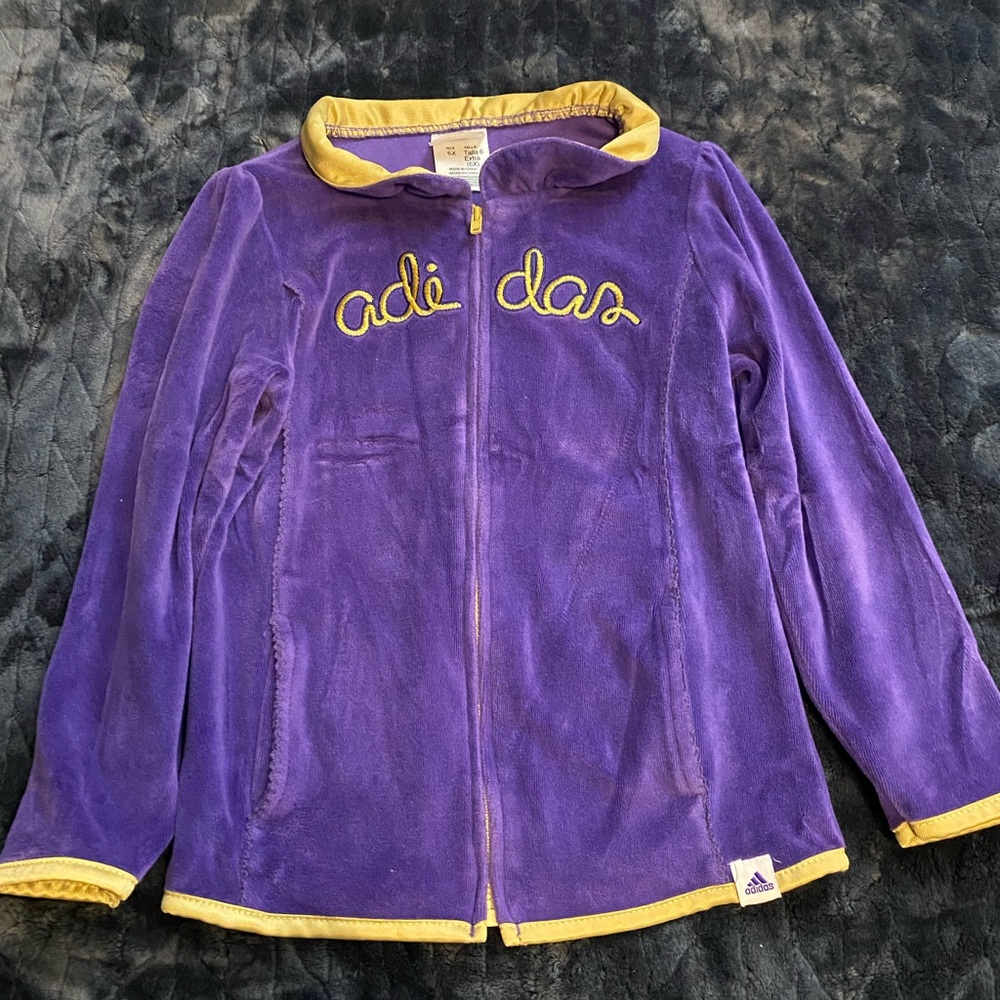 Girls 6x Adidas Velvet Purple Jacket with Gold Trim